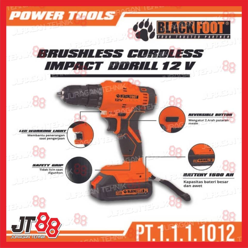 Blackfoot Mesin Bor Baterai Cordless Drill 10MM 12V Brushless