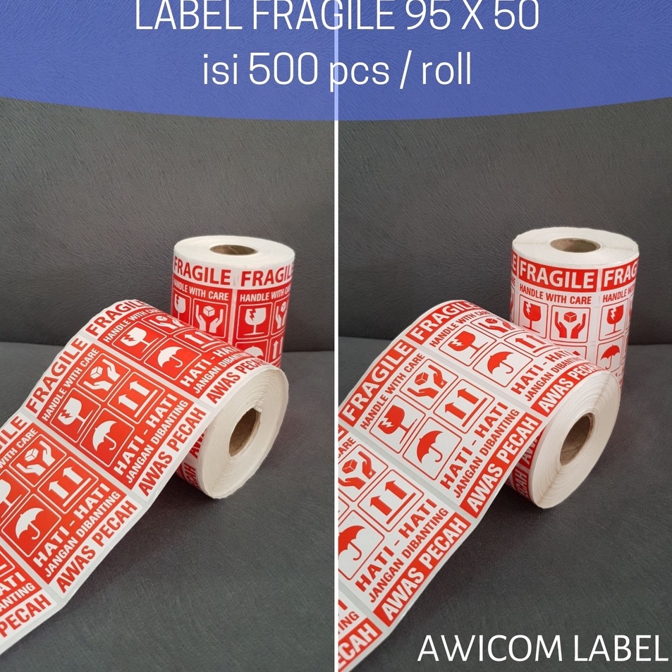 

Label Sticker FRAGILE 95x5 HANDLE WITH CARE HATIHATI JANGAN DIBANTING AWAS PECAH 95 x 5 isi 5