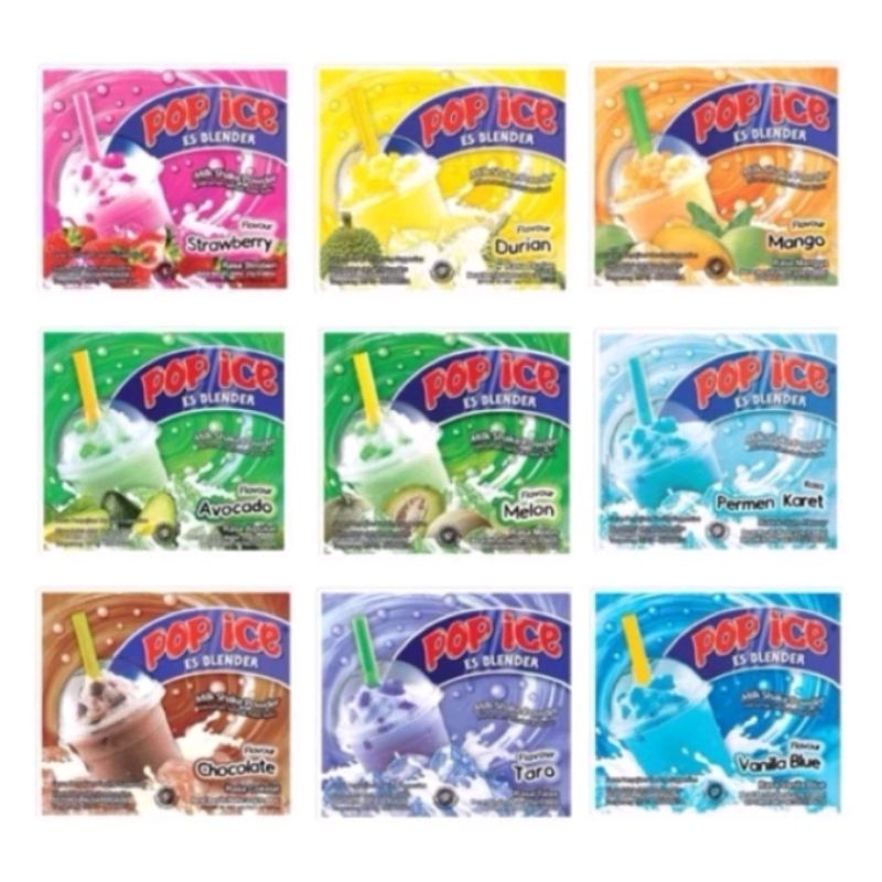 

pop ice renceng isi 10pcs x 25gr vanila blue mango guava leci strawberry grape coklat durian sirsak