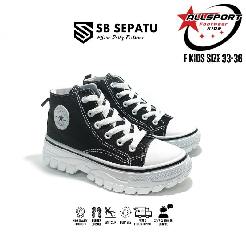 TERLARIS Sneakers FOR & NICE Sport Kids' Women Black Sepatu Fashion Anak Cewek Korea Style Hitam