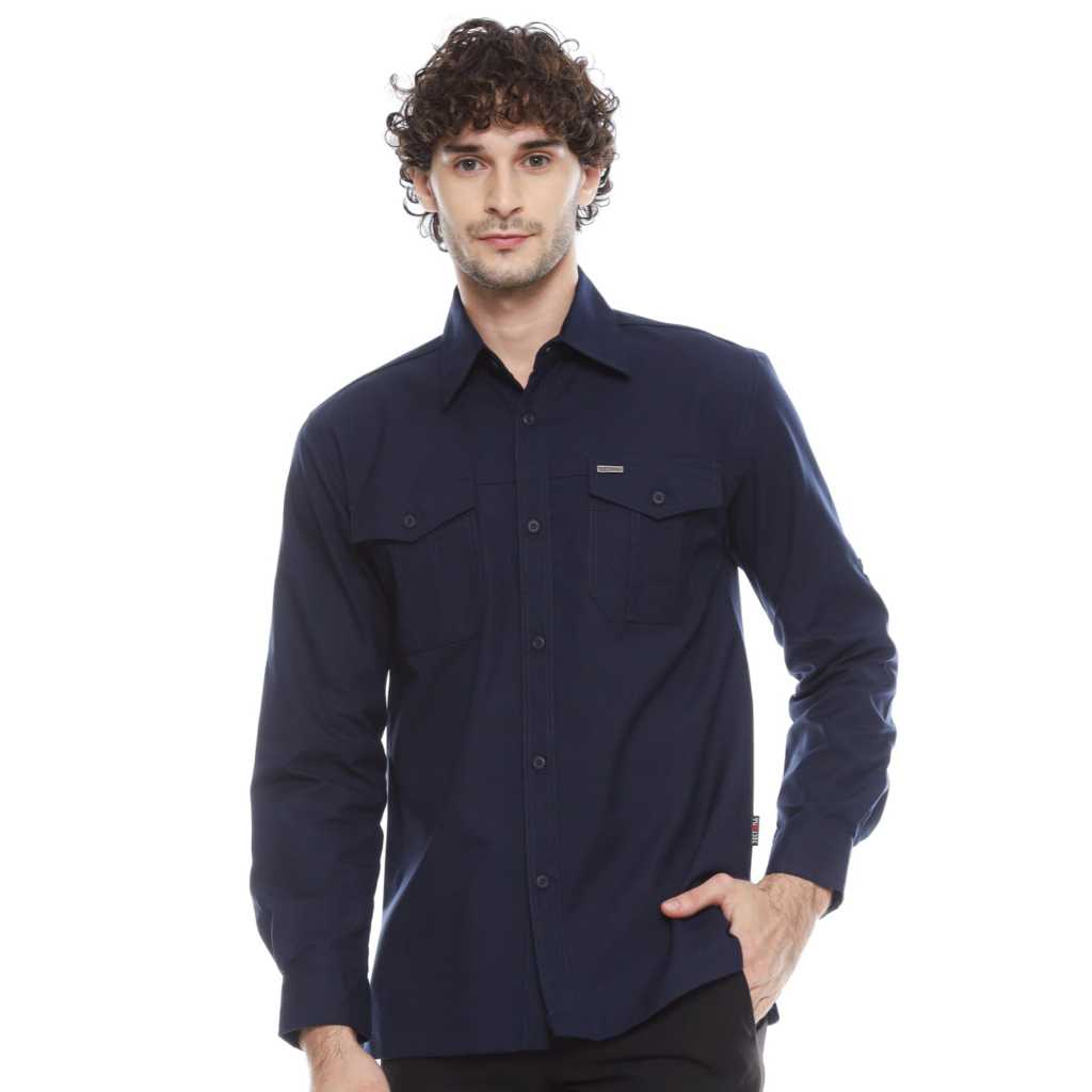 Kemeja Fuji Navy Lengan Panjang Tactical Bahan Tropical Pasada