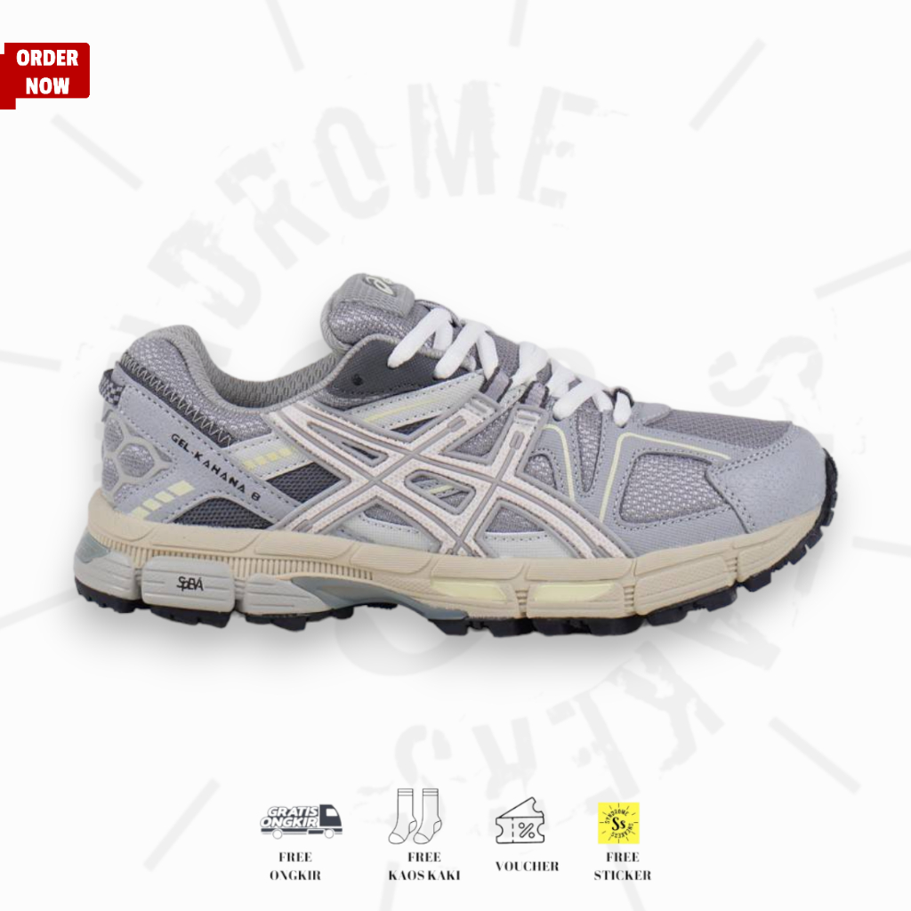 SEPATU ASICS GEL KAHANA 8 GREY ORIGINAL BNIB FULL TAG BARCODE NYLON Sepatu Pria Sneakers