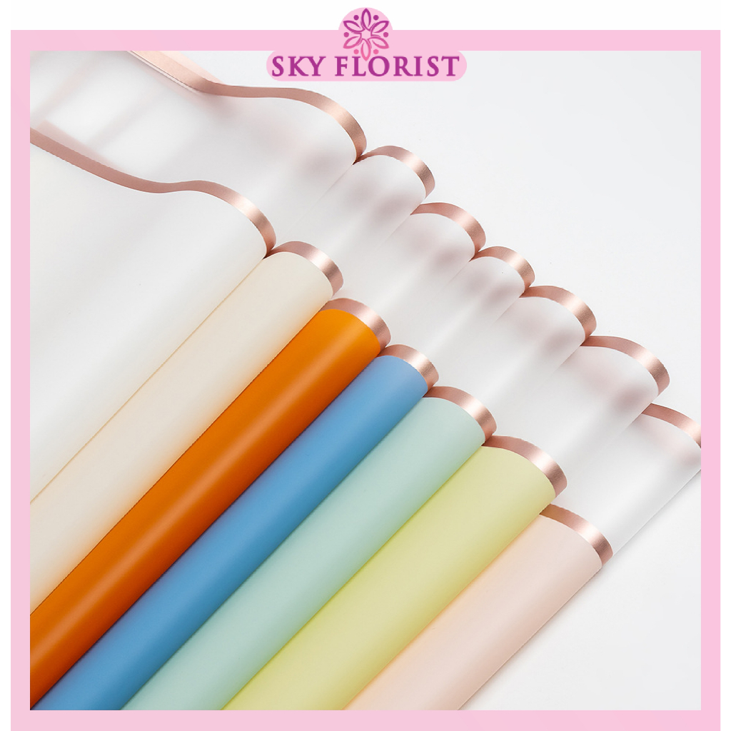 

20 LEMBAR Kertas Buket Bunga Cellophane Flower Wrapping Paper Double Frame List Gold KB6132