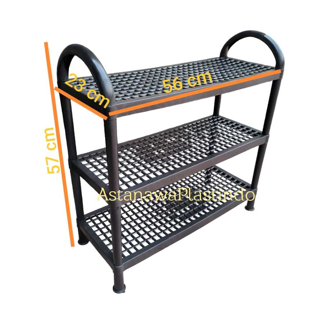 NEW RAK SEPATU PLASTIK 3 SUSUN TEMPAT SEPATU PORTABLE WARNA HITAM