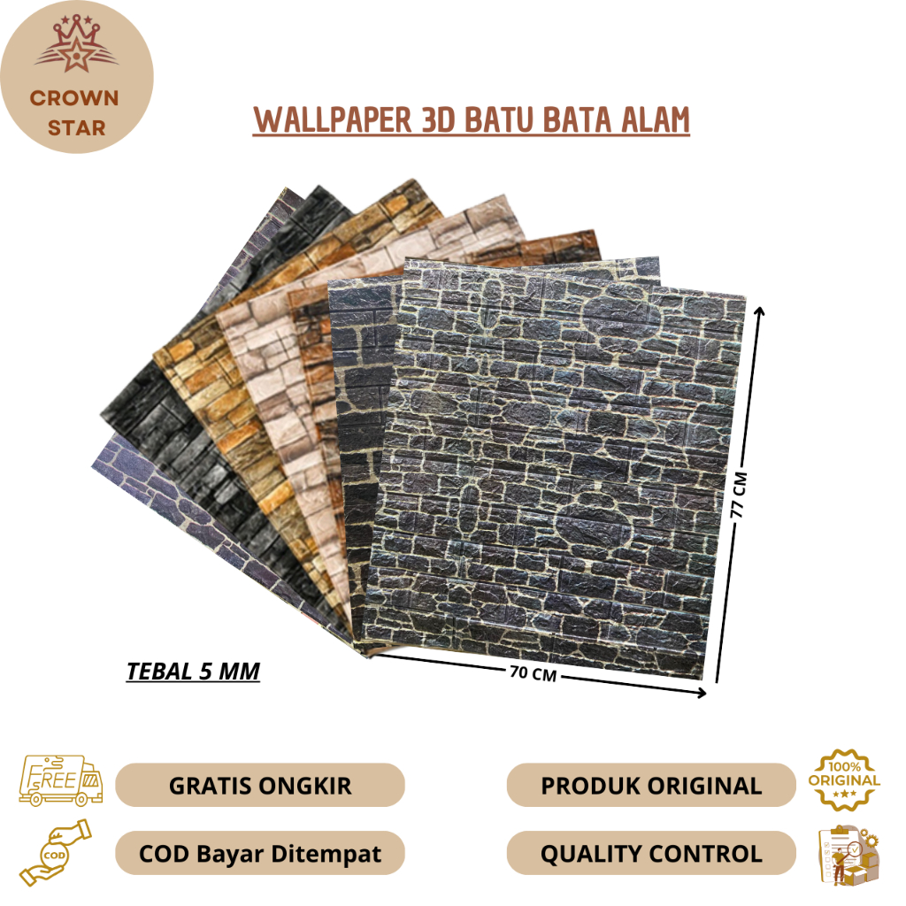 WALLPAPER 3D FOAM BATA MOTIF BATU ALAM (TEBAL 5 MM) 70X77 CM FOAM BATA MOTIF BATU ALAM HIGH QUALITY