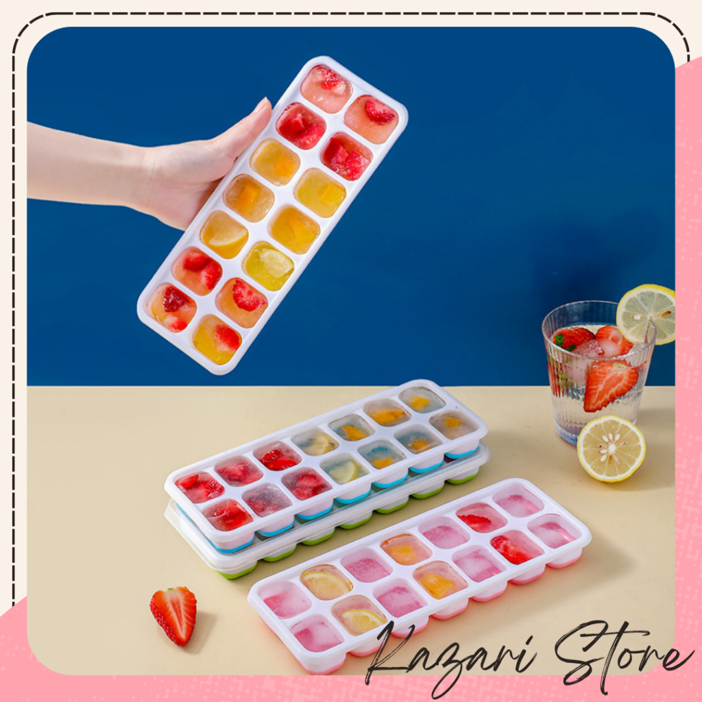 KAZARI Cetak Es Batu Jelly Dengan Tutup Bentuk Kotak Bahan Silikon Serbaguna