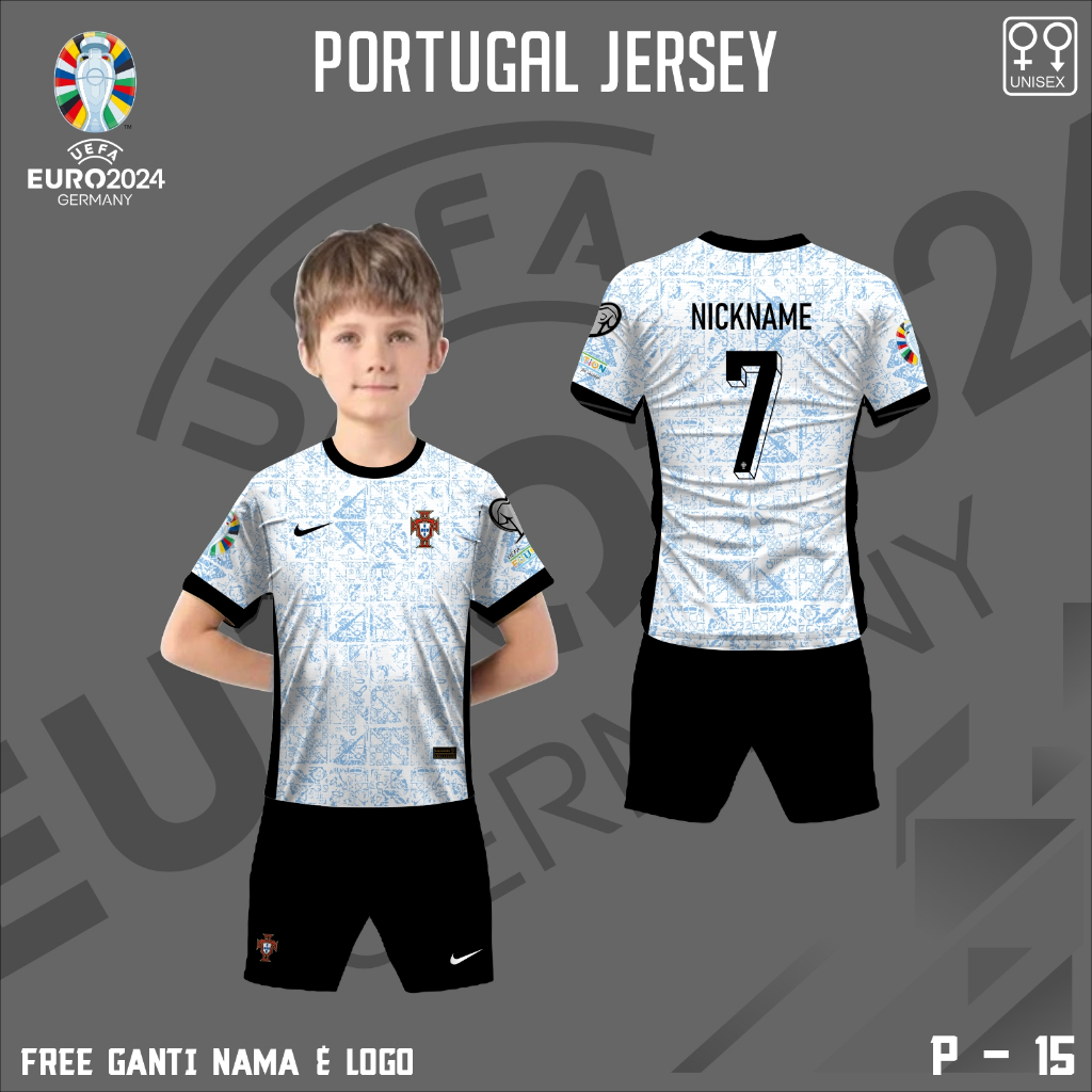 Setelan celana jersey football  anak kaos bola timnas portugal baju piala eropa jerman 2024