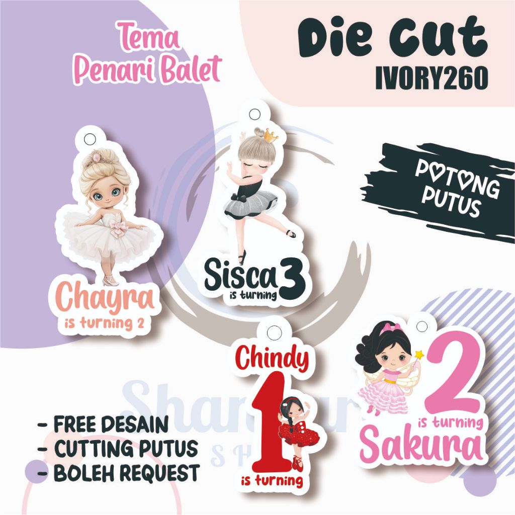 

(30pcs) Tag THEME PENARI BALET ( TAG ONLY ) TIDAK TERMASUK TALI / Tag Hampers Ulang Tahun Anak / Gantungan Custom / Cutting DIE cut / Hangtag Hologram