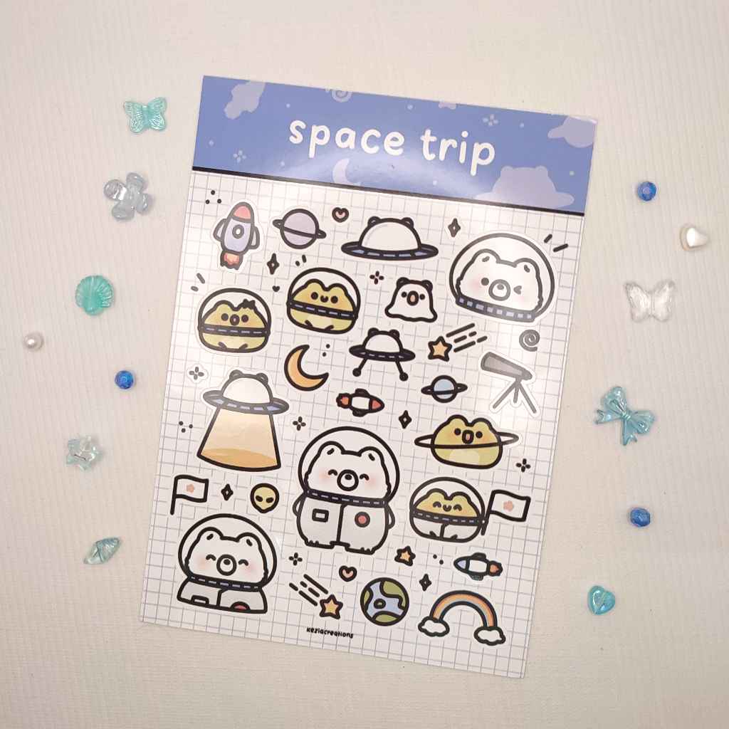 

Space Trip Glossy Sticker Sheet | Kiss-cut Planner Journalling Sticker | Stiker Lucu Karakter