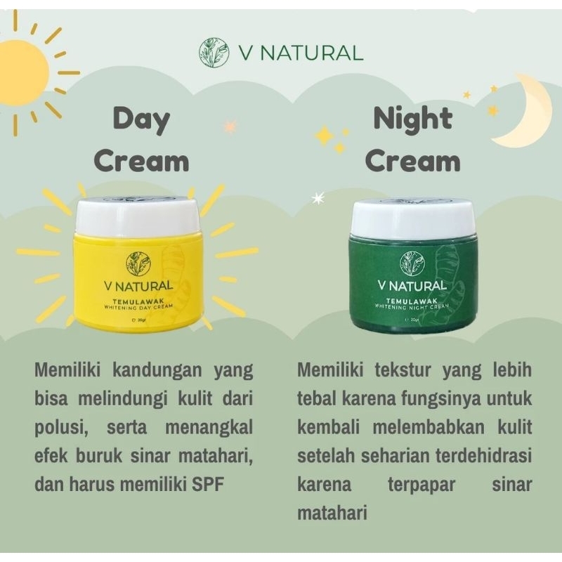 paket cream siang dan malam v natural temulawak bpom dan halal