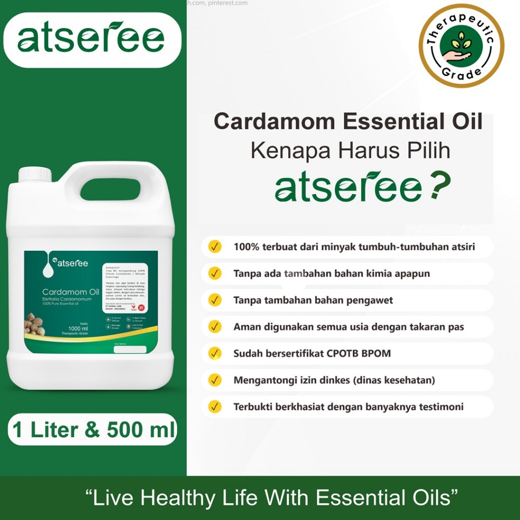 Atseree Cardamom Oil Minyak Kapulaga 500 ml dan 1000 ml Asli Murni original Essential oil Aromaterap