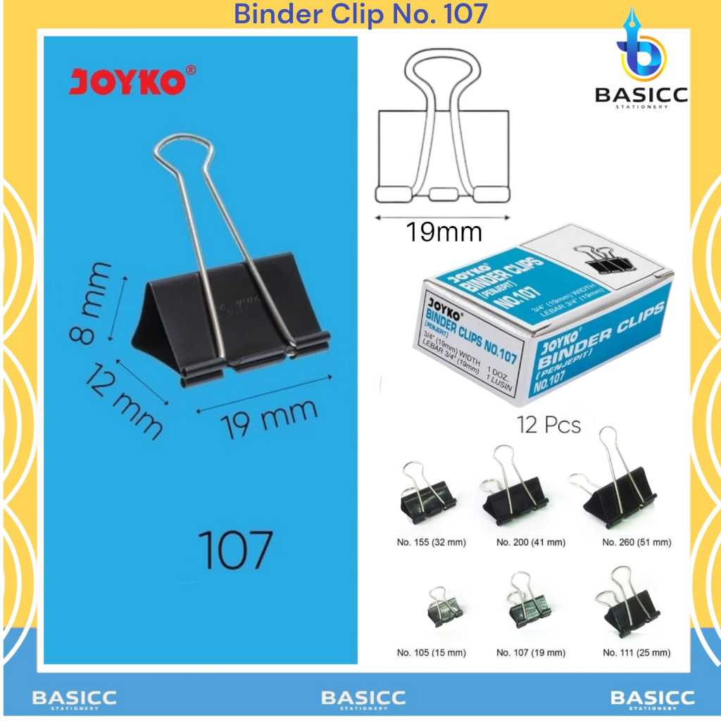 

Joyko Binder Clip Black Penjepit Kertas 107 | @1Box=12 Klip