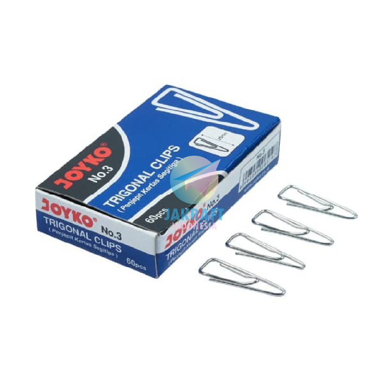 

(1 Box Kecil) Trigonal Paper Clips Clip JOYKO No.3 Ukuran Sedang 25 mm Murah Berkualitas isi 60 Pcs Klip Kertas Nickel Silver