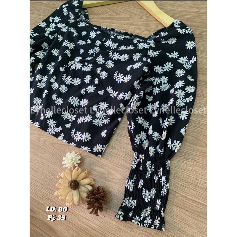 CROP TOP / ATASAN KOREA / BLOUSE / RENDA / BUNGA / FLOWER / PITA / COQUETTE