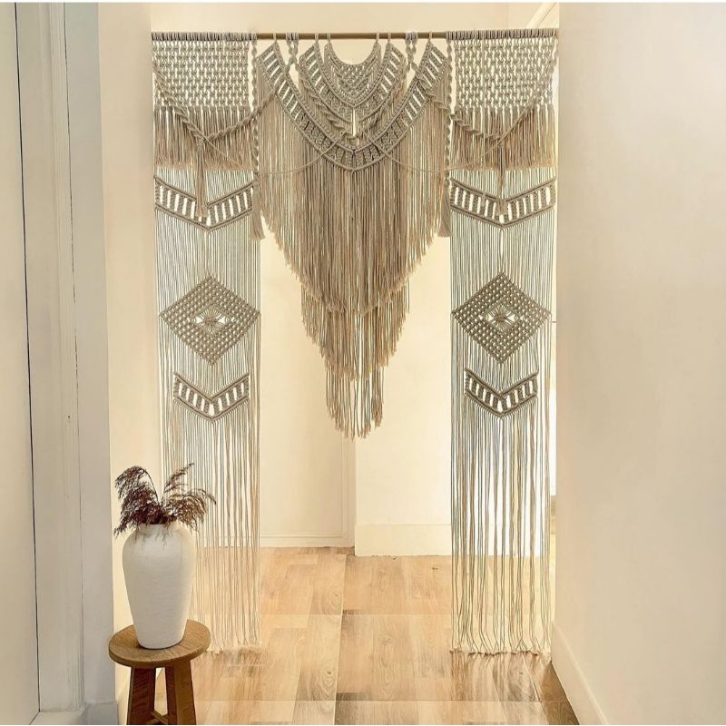 macrame tirai pintu/ tirai jendela/ backdrop/ makrame putih