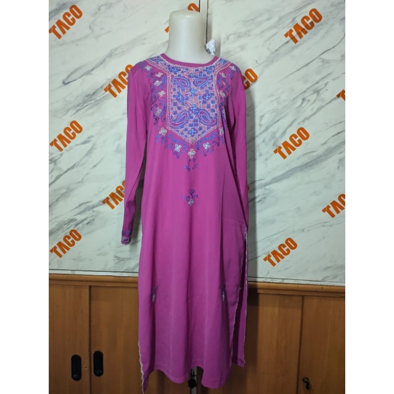 Gamis pink gamis bordir baju muslimah busana muslim perempuan preloved RR 04