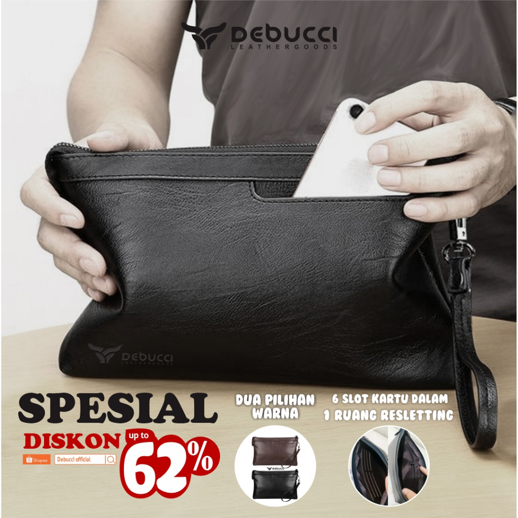 new product debucci leather goods clutch pria wanita bahan kulit pu leather premium
