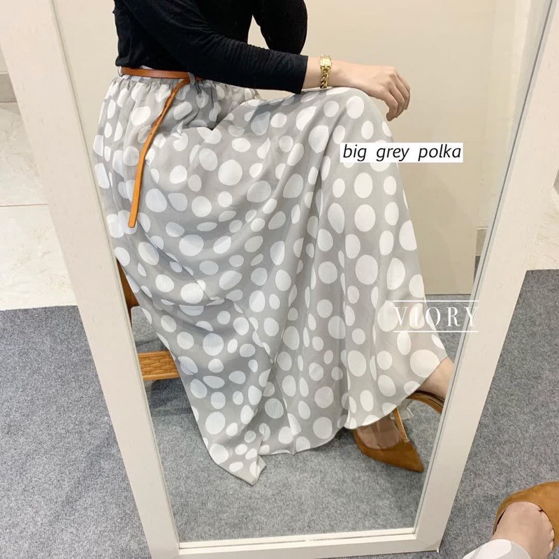 PATTERN SKIRT rok polkadot bintik bintik motif bulat hitam putih abu estetik full furing tidak mener