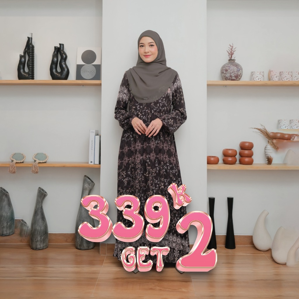 Naisha Official - Naisha Lite Alika Dress | Dress Motif Floral Etnic | Gamis Rayon Motif-1