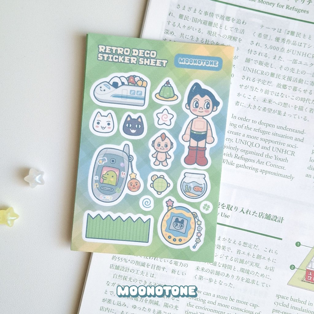 

Tamagotchi, Astro Boy, & Toro Inoue Retro Deco Sticker Sheet by moonotone