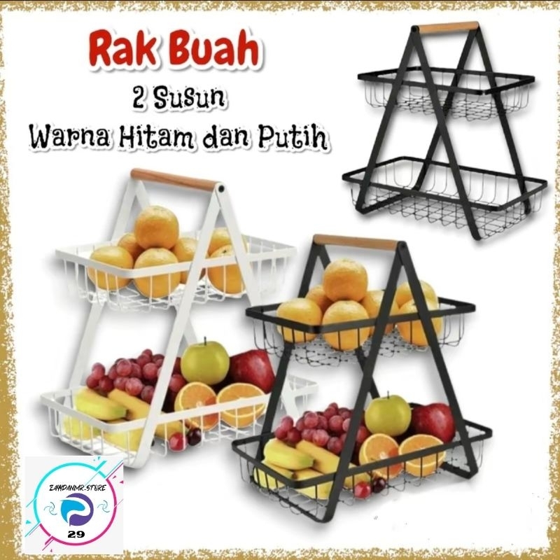 Keranjang Rak Dapur 2 susun Rack buah Besi SegiTiga  Rak Dapur Besi kayu Rak 2 Susun Rak Dapur Bawan