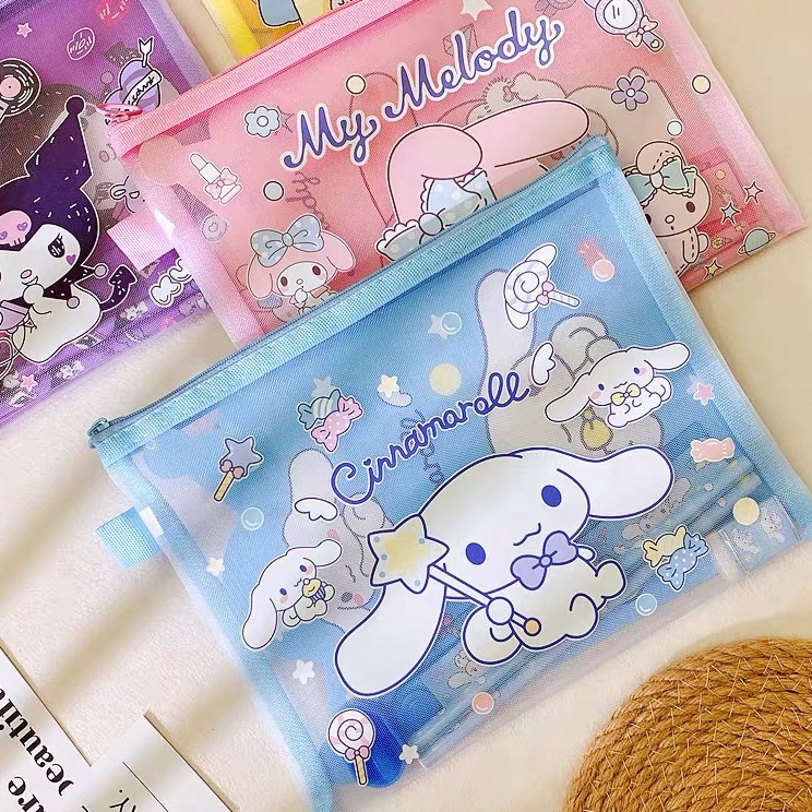 

Set Alat Tulis Sekolah SANRIO Cinnamoroll Kuromi Mymelody Pompurin Kado Anak Pouch Jaring