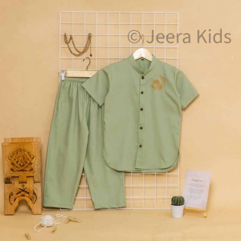 Baju Koko Anak Setelan koko Anak Usia 3-8 Tahun warna Hijau sage