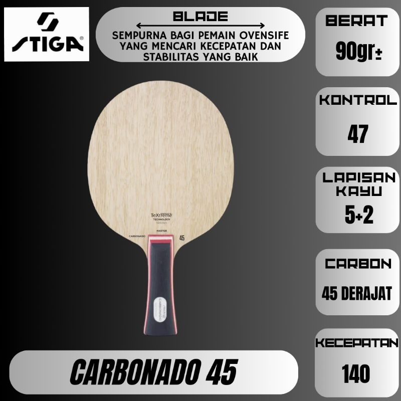 STIGA Carbonado 45 - Kayu Blade Pingpong Standar ITTF JTTAA