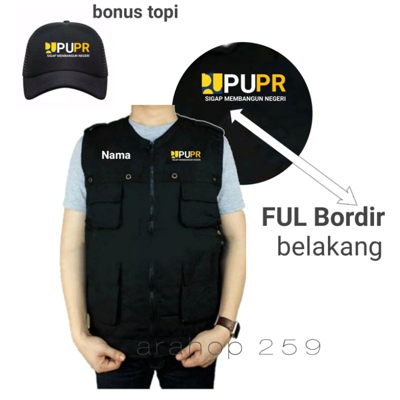 Rompi PUPR FUL bordir dpan belakang + bonus topi