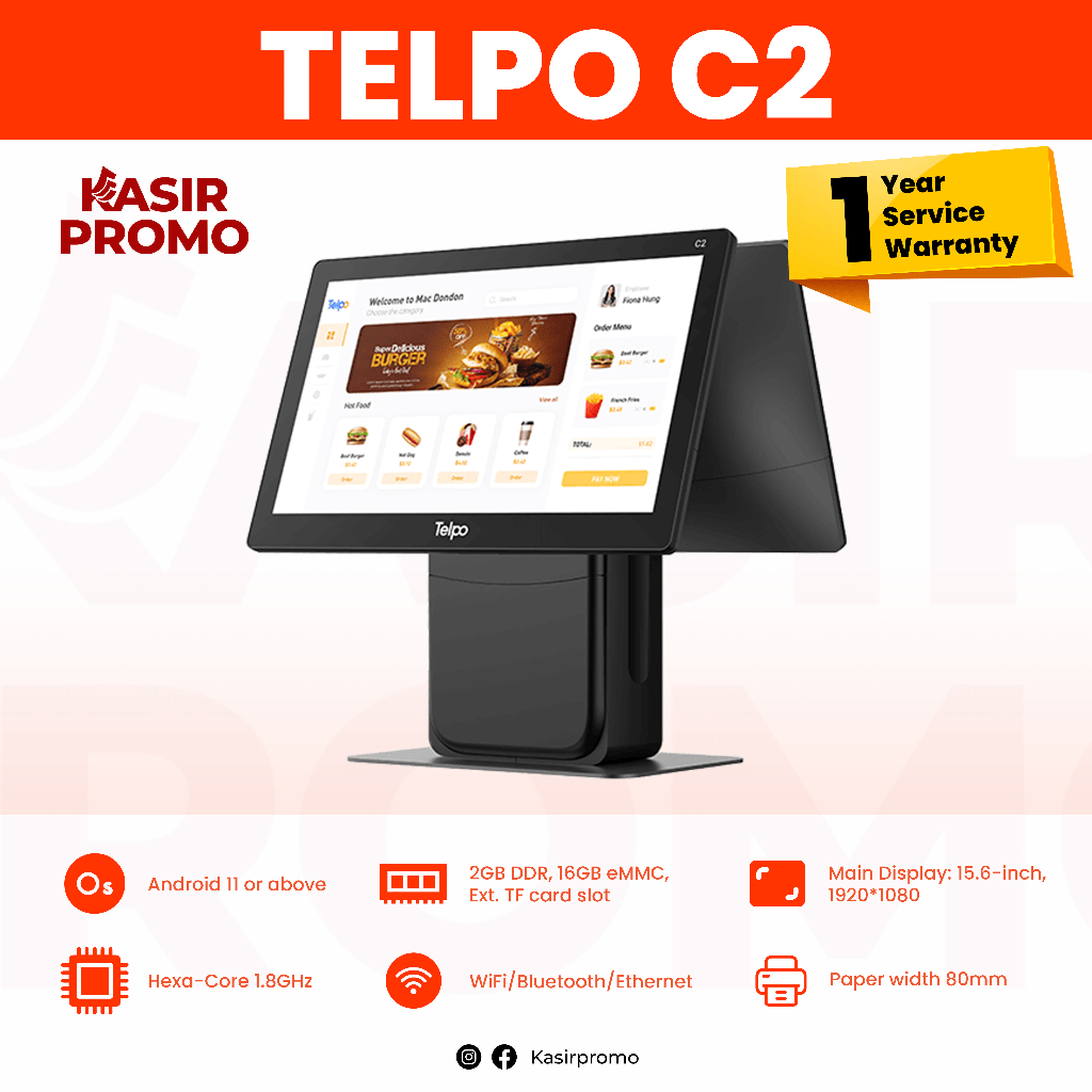 Mesin Kasir C2 Dual-screen Electronic Cash Register (ECR) POS dengan Printer