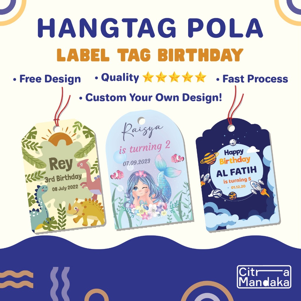 

Hang Tag Ulang Tahun Anak Custom Pola 1 Sisi | Tag Label Hampers Ulang Tahun Anak