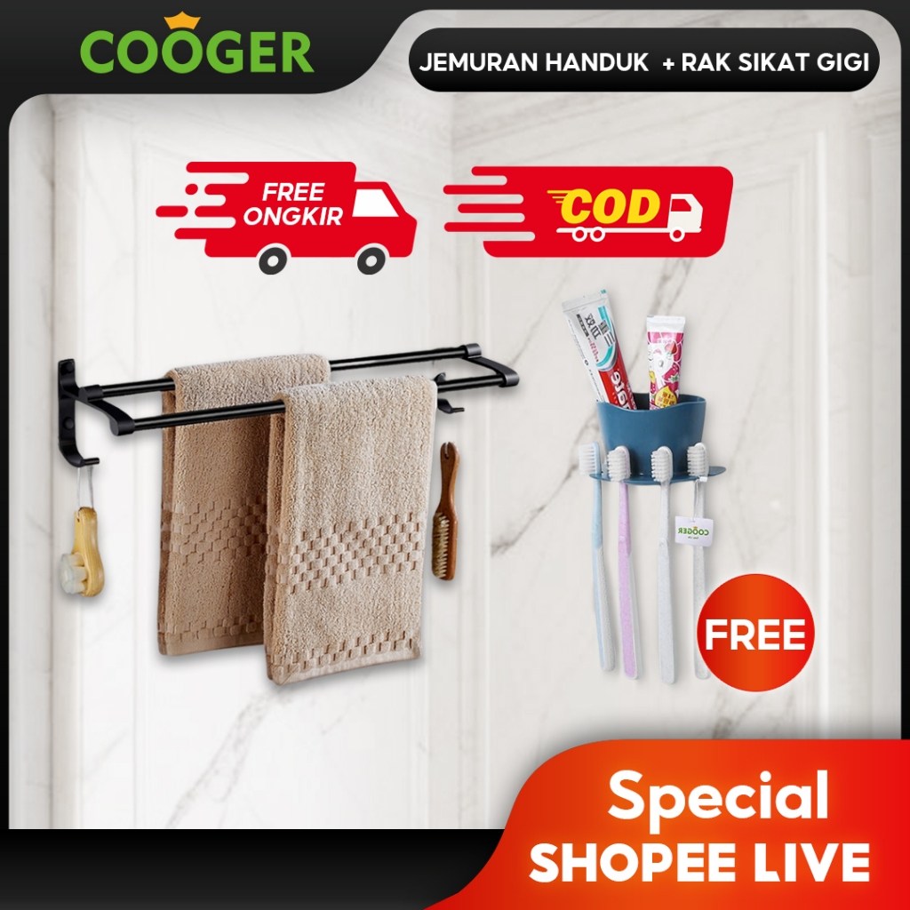 [LIVE COOGER] COOGER Rak Jemuran Handuk Towel Bar Towel Hanger Rak Handuk Kamar Mandi Serbaguna Alum