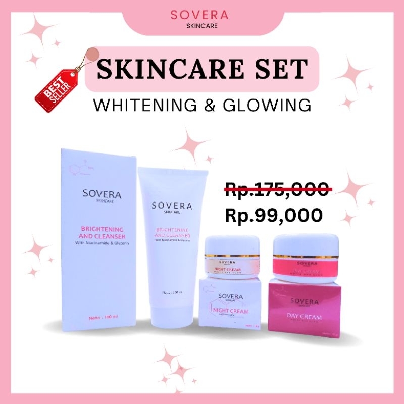 Paket pemutih wajah whitening & glowing sovera skincare - isi 3 pcs Day cream night cream facial was