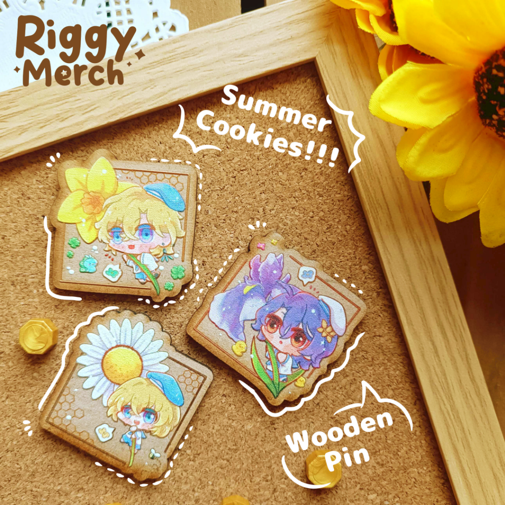 (RiggyMerch) HSR Flower Cookie Wooden Pin | MDF Pin Honkai Star Rail | Aventurine - Ratio - Kakavash