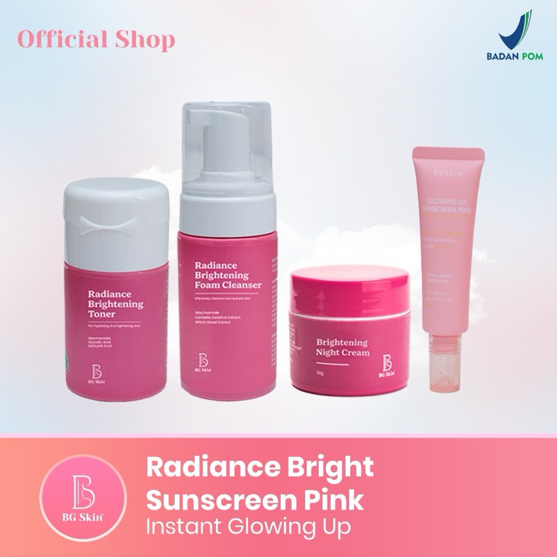 BG SKIN PAKET BEUATY GLOW ACNE BRIGTENING RADIANCE WHITENING DAY NIGHT CREAM TONER FACIAL WASH