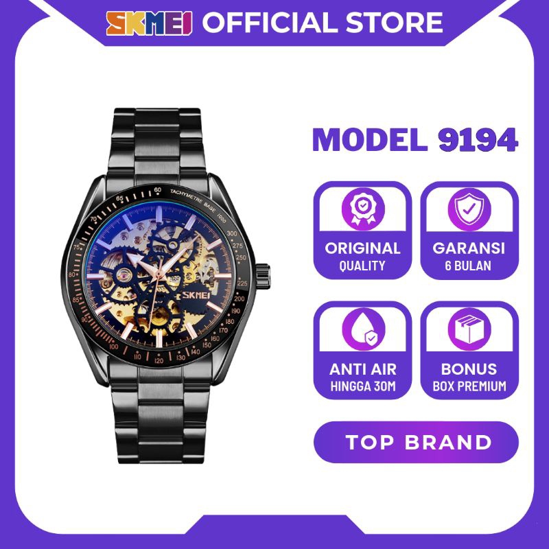 SKMEI Jam Tangan Pria Mechanical Automatic Otomatis Anti Air 9194 Original