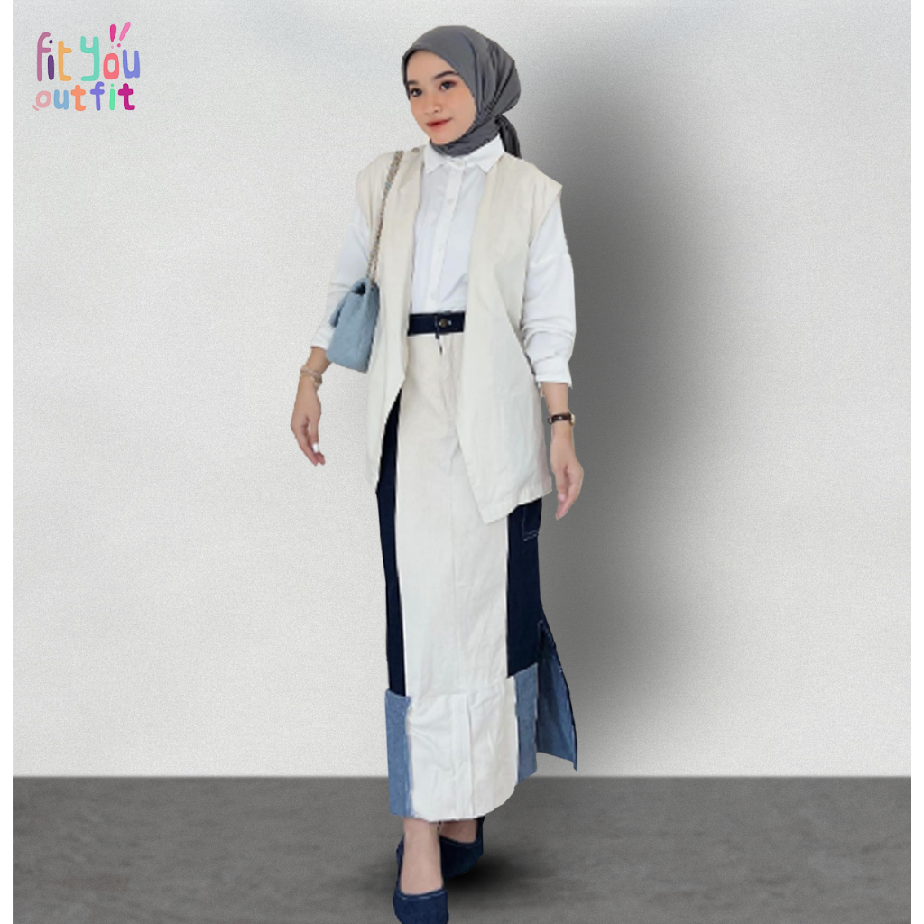 AMBER JEANS CARGO - Rok Jeans Cargo Wanita Korean Style Hijab Non Hijab DARK BLUE