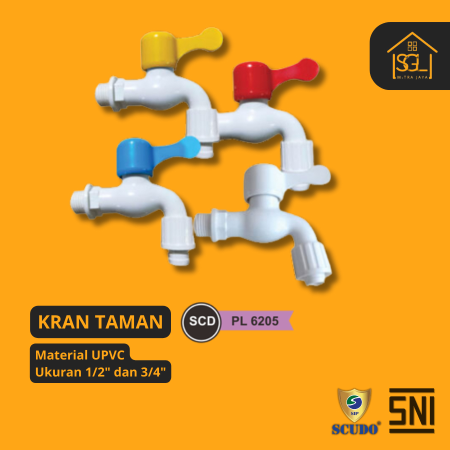 Keran Air Tembok Kran Engkol Taman SCUDO plastik PVC 1/2 Inch 0,5 inci SCD PL-6205 Kuat Anti Karat B