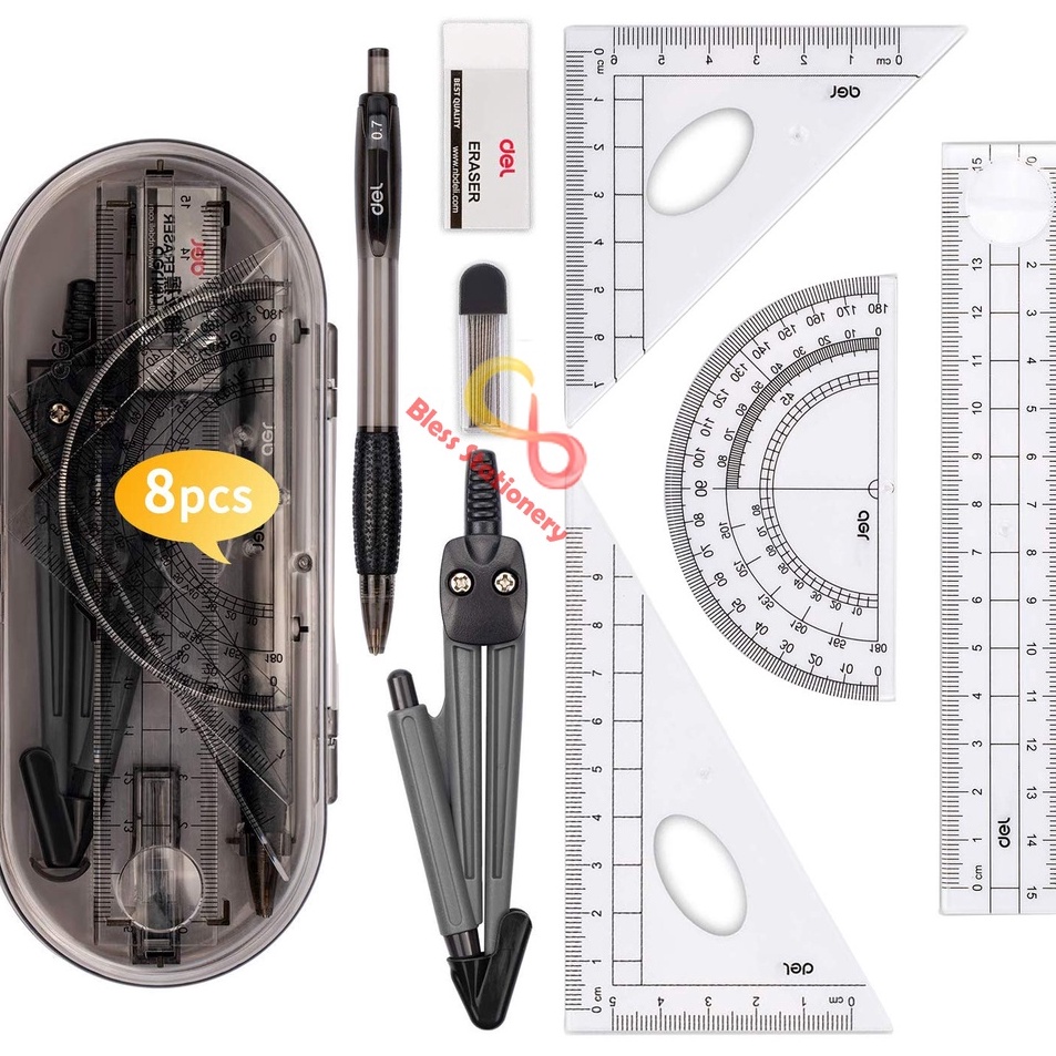 

sjStock Banyak Jangka penggaris busur sekolah DELI Compass Drafting Set Square Ruler I67