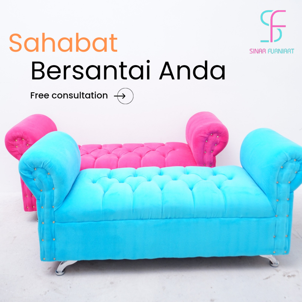Sofa Santai Mewah Minimalis Bench Tangan, Sofa Puff Bulat, Minimalist Desain