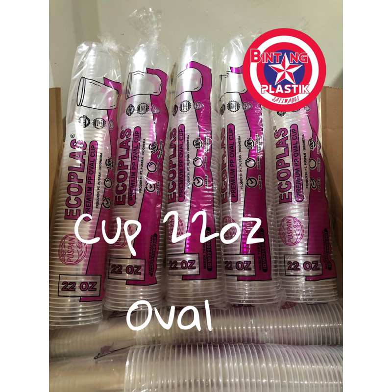 U CUP PUSPAN ECOPLAS / 18oz 22oz OVAL PREMIUM Gelas Plastik Bening Tebal FOOD GRADE HALAL isi 50 pcs
