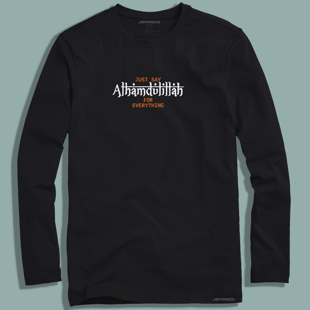 Jerrico T-shirt motif Alhamdulillah | Kaos Distro Lengan Panjang | Pakaian Pria dan wanita dewasa