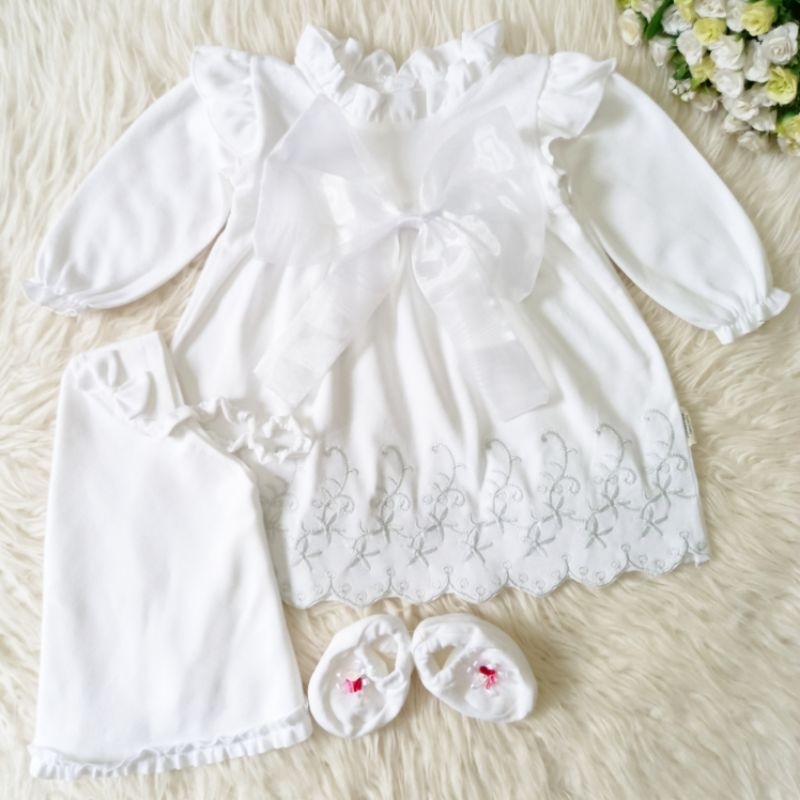 Gamis Anak Bayi Putih 1 Tahun Th Thn 6-12 Bln 6 Bulan Baju Muslim Anak Perempuan Cewek Tutu Set Keru