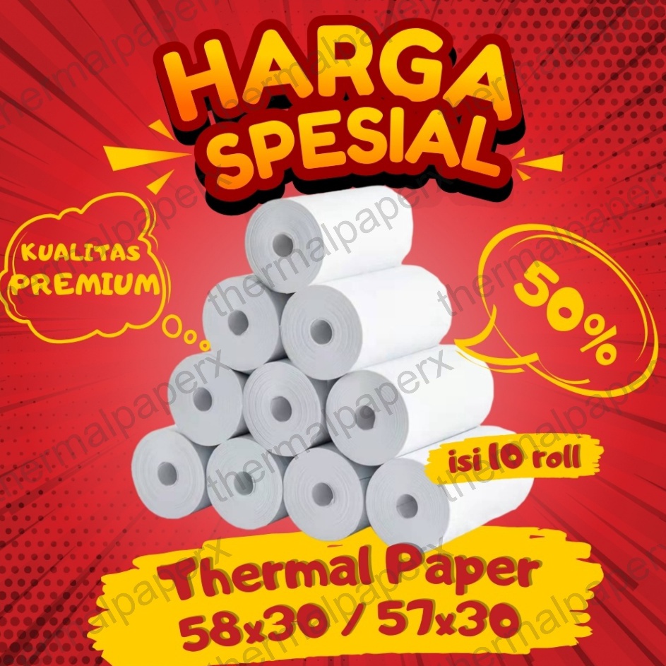 

Real produk 1 ROLL KERTAS STRUK THERMAL PAPER ROLL 57x3 58x3 TERMAL EDC THERMAL PRINTER MINI BLUETOOTH 58MM CORELESS