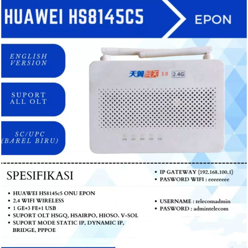 ONU Ont Epon Wifi HUAWEI HS8145C5 , Menu Firmware Biru