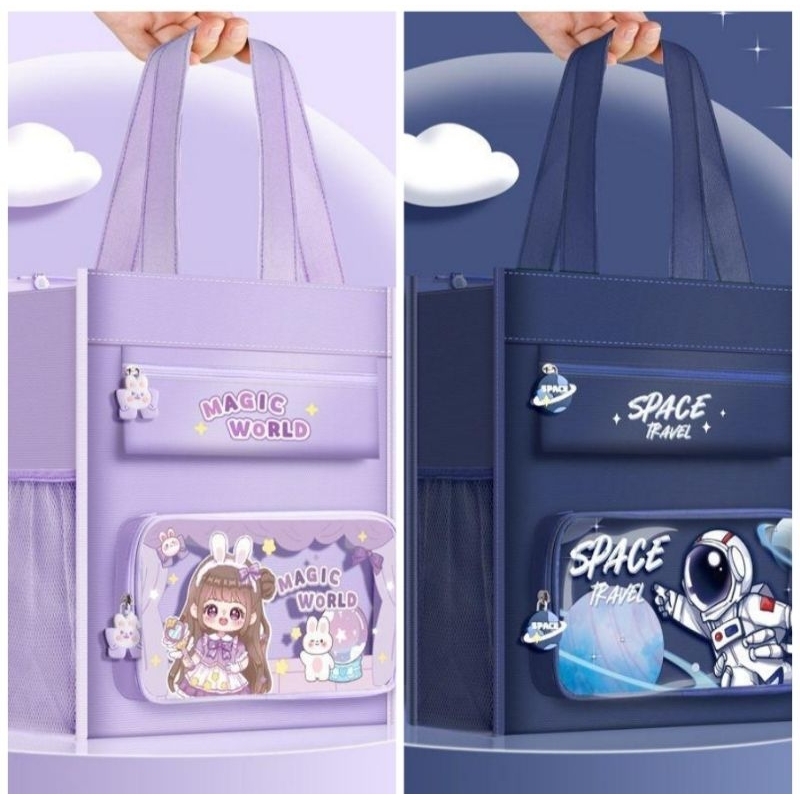 

Tas folder dokumen anak ukuran A4 / tas sekolah / tas kursus anak tote bag / tas jinjing anak / zipper organizer bag / folder bag