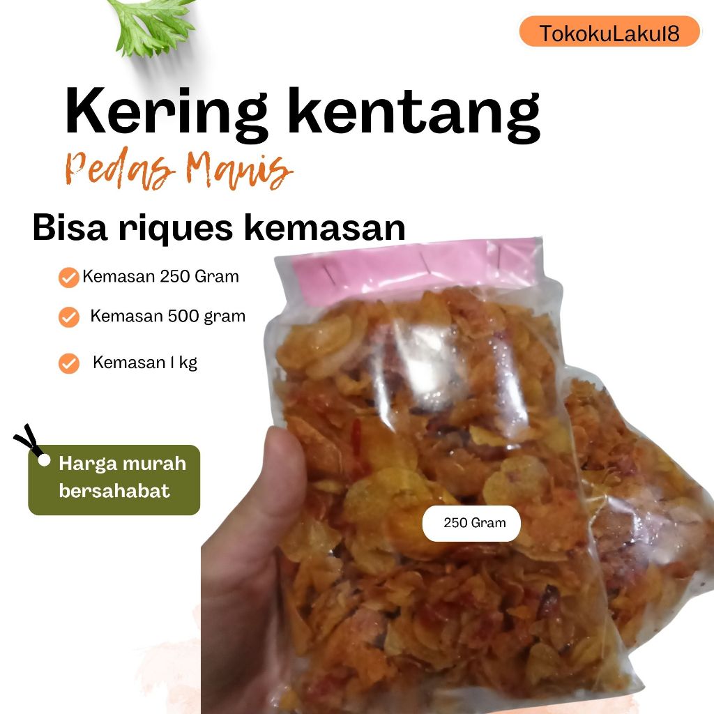 

Kering Kentang Pedas Manis Kriuk Kripik Kentang Lauk Simple Instan Kemasan 500 Gram