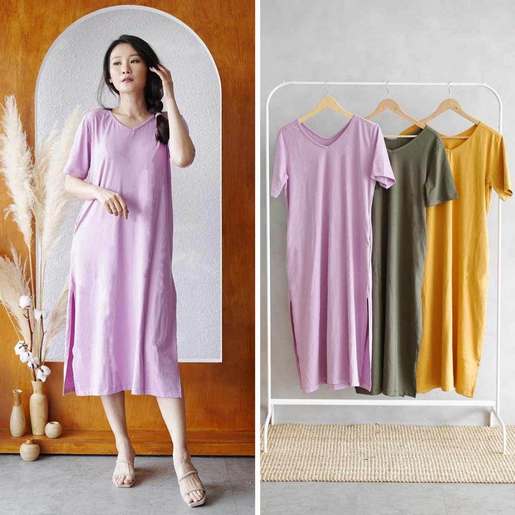 V-Neck Shirt Dress - Terusan V Neck
