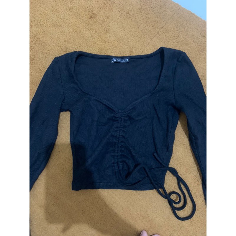 Zara Crop Top Lengan Panjang Tali Serut