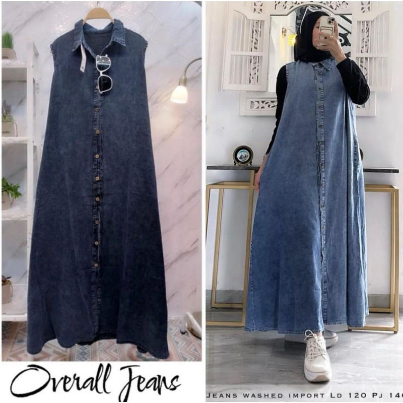 GAMIS OUTTER OVERALL DASTER DRESS JEANS DENIM WANITA TERBARU